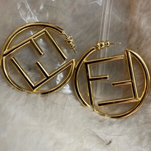 Gold Hoop Earrings FF 14k Gold Plate 1.2 inch Hoops High end quality